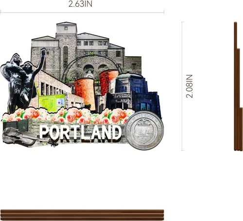 Miniatura 3 de Imán de madera de Portland de EE. UU. 3D para nevera, recuerdos coleccionables, decoraciones artesanales hechas a mano