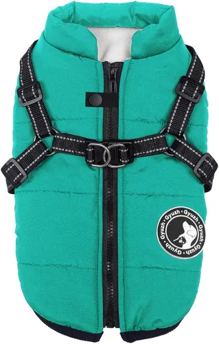 Miniatura 14 de Jinpet - Abrigo con arnés reflectante de invierno para perro, tela polar impermeable, chaqueta con cremallera, para cachorros, perros pequeños, Verde