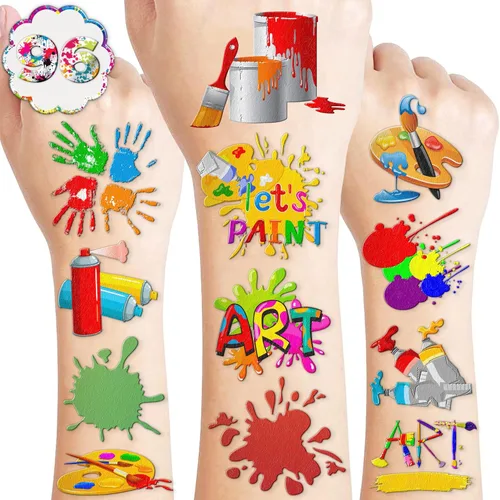 96 piezas de pintura artística, tatuajes temporales temáticos para fiesta de cumpleaños, suministros de decoración de recuerdos coloridos para