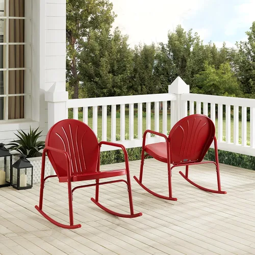 Miniatura 7 de Crosley Furniture Griffith - Juego de 2 mecedoras de metal retro para exteriores, para porche, terraza, balcón, patio trasero, rojo brillante