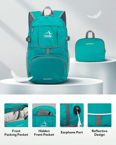 Miniatura 3 de WATERFLY Mochila de senderismo plegable: mochila de día de 25 L, ultra ligera para mujer y hombre - pequeña mochila plegable compacta para deportes