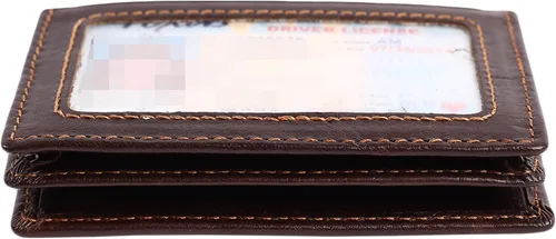 Miniatura 7 de Billetera delgada de cuero auténtico con bolsillo frontal, espacio para identificación y tarjetero con tecnología RFID