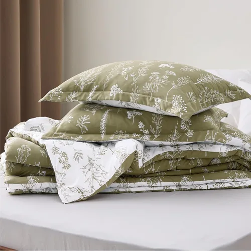 Miniatura 8 de Bedsure Juego de edredón de tamaño California King, color verde oliva, lindo, floral, regalo para mujer, 3 piezas, 1 suave edredón reversible con 02