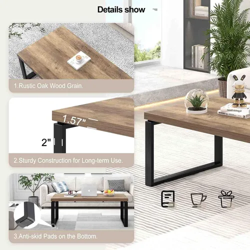 Miniatura 5 de EXCEFUR - Mesa de café, mesa moderna de madera y metal para sala de estar, mesa central industrial rectangular para oficina en casa, roble rústico