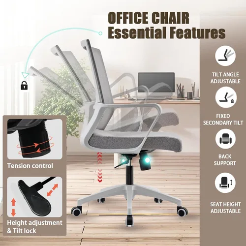 Miniatura 3 de Silla de oficina ergonómicamente diseñada con respaldo de malla transpirable y soporte lumbar, altura ajustable, adecuada para oficinas, hogares