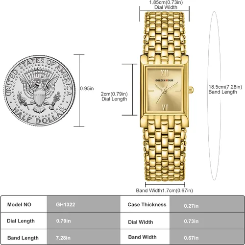 Miniatura 5 de GOLDEN HOUR Reloj de oro con pulsera rectangular vintage para mujer