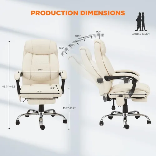 Miniatura 3 de HOMREST Silla de oficina climatizada con masaje vibratorio, silla de escritorio ejecutiva ergonómica con reposapiés retráctil y soporte lumbar