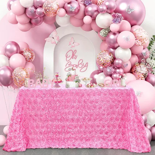 Miniatura 33 de B-COOL Mantel de rosetón negro de 60 x 102 pulgadas, mantel rectangular floral 3D para decoración de cumpleaños al aire libre, fiestas de cumpleaños