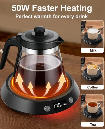 Miniatura 5 de Kepwam Calentador de Taza de Café – Calentador de Café Eléctrico de 55W para Escritorio, 3 Configuraciones de Temperatura y Temporizador de 2-9