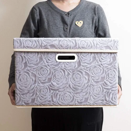 Miniatura 7 de PRANDOM Caja de almacenamiento plegable más grande con tapa [1 unidad] Contenedor Cesta Organizadora Cubo de Almacenamiento Decorativo de Tela