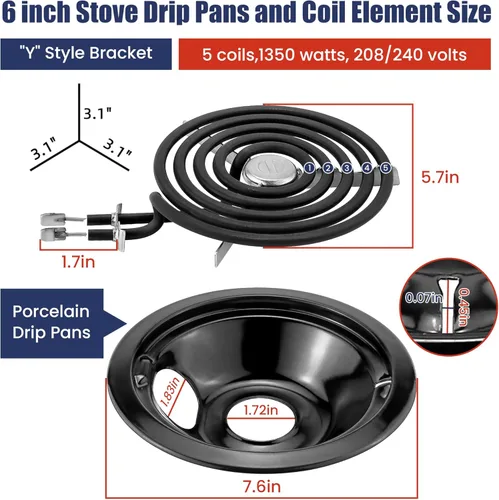 Miniatura 2 de Bandejas de goteo de porcelana WB31M20 WB31M19 y quemadores de estufa eléctrica WB30M1 WB30M2 de repuesto para estufa de G*E Hot*Point, incluye 4