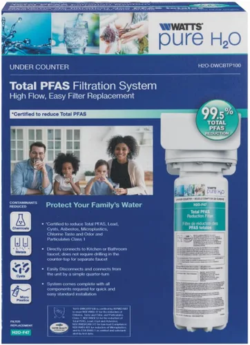 Watts Premier H2O-DWCBTP100 Reducción total de PFAS de una etapa Sistema de filtración de agua debajo del mostrador, reduce los productos químicos
