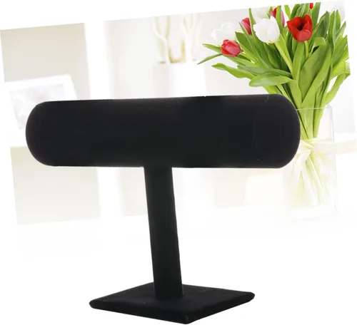 Miniatura 8 de ARTIBETTER Torre de exhibición para soporte de barra en T de estante negro, soportes para joyería de nivel simple, organizador desmontable negro