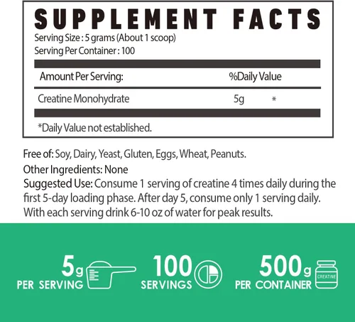 Miniatura 2 de Monohidrato de creatina en polvo de 17.64 oz, suplementos de creatina micronizada pura para hombres y mujeres para desarrollar músculo, suplementos