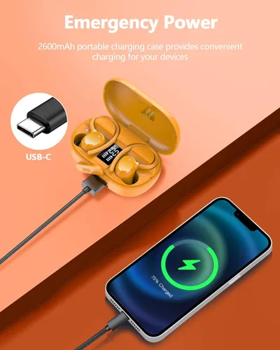Miniatura 5 de Auriculares inalámbricos Bluetooth 5.3 de 128 horas para deporte, auriculares Bluetooth 2026 estéreo con graves profundos sobre la oreja con ganchos