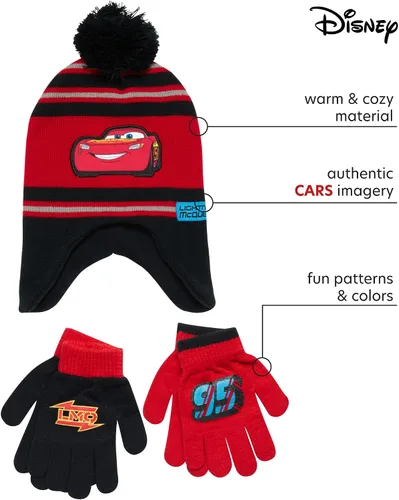 Miniatura 2 de Disney Cars Lightning McQueen - Gorro de invierno, 2 pares de mitones o guantes (niños pequeños)