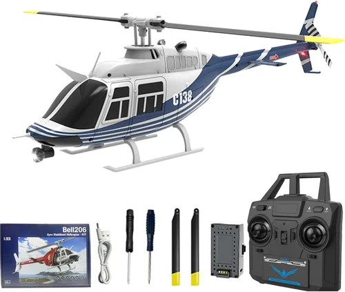 Miniatura 10 de Helicóptero de control remoto C138, helicóptero Bell206 a escala 1:33, 2.4G, 4 canales, RTF, monohélice libre, posicionamiento de flujo óptico