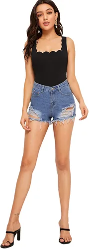 Miniatura 5 de SweatyRocks Camiseta sin mangas con cuello cuadrado y ribete festoneado para mujer