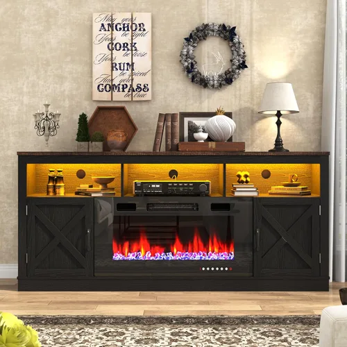Miniatura 14 de jiteentarou Soporte de TV con chimenea de granja para TV de 70/75/80 pulgadas, centro de entretenimiento de 32 pulgadas de alto con chimenea Blanco