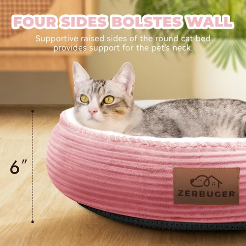 Miniatura 4 de Zerbuger Camas lavables de 20 pulgadas para gatos de interior, cama redonda en forma de dona para mascotas, para gatos, perros pequeños, cachorros