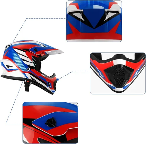 Miniatura 37 de TCMT Casco de motocross para jóvenes, certificado por DOT, casco de motocross ATV de cara completa para niños con gafas, guantes y bolsa para casco