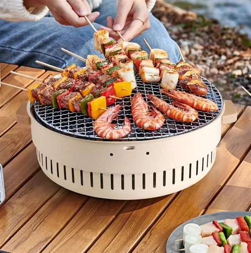 Miniatura 6 de Barbacoa Parrilla de carbón portátil Parrilla de carbón de hierro para acampar al aire libre Fiesta en la playa Parrilla de carbón portátil