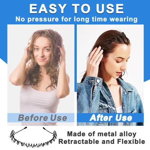 Miniatura 4 de Diademas de metal para hombres, bandas de cabello onduladas unisex de moda, bandas de cabello elásticas en zigzag perfectas para deportes al aire