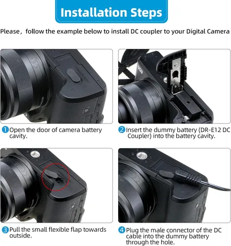 Miniatura 4 de Glorich ACK-E12 Adaptador de corriente de CA DR-E12 Acoplador DC LP-E12 LPE12 Kit de batería ficticia para cámaras digitales sin espejo Canon EOS