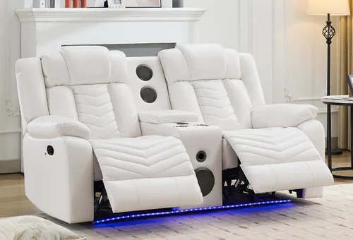 Miniatura 12 de Sofá reclinable manual con altavoces de graves para sala de estar, sofá biplaza reclinable eléctrico de cuero con luces LED, reclinables dobles, 2