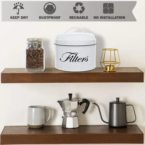 Miniatura 5 de Soporte para filtro de café, cesta blanca, almacenamiento de filtro de café con tapa, recipiente redondo para filtro de café para mostrador, Blanco