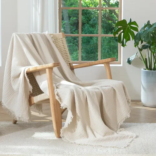 Miniatura 22 de MooMee - Manta de muselina 100% algodón, manta de 4 capas de gasa con borlas, ultra suave, transpirable, ligera y refrescante para cama y sofá Verde