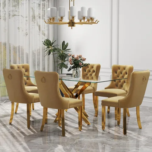 Miniatura 46 de Juego de comedor de 3 piezas con superficie de vidrio transparente, juego de comedor cuadrado minimalista moderno de 36'', juego de mesa de cocina