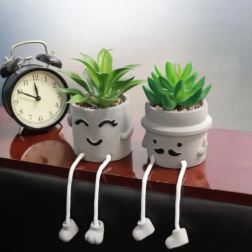 Miniatura 2 de MAKHOT 4 plantas suculentas artificiales creativas con maceta de cemento, planta pequeña falsa para escritorio, suculentas falsas para decoración