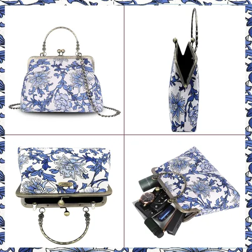 Miniatura 43 de Bolso floral con asa superior, bolso de noche Kiss Lock para mujer, bolso vintage