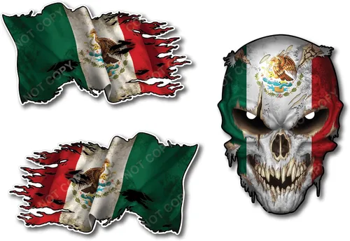 Calcomanía de calavera de bandera de país de México, con ojos reflectantes, orgullo mexicano para automóvil, camión, SUV, ventana lateral y
