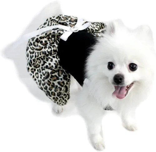 Miniatura 3 de Petitebella Vestido para perro cachorro con tema de leopardo liso (leopardo negro/beige, talla XS)