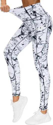 THE GYM PEOPLE Pantalones de yoga gruesos de cintura alta con bolsillos, control de abdomen, leggings de yoga para mujer