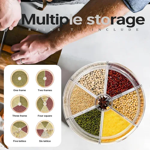 Miniatura 2 de Dispensador de Granos Slow Slog, Contenedor de Almacenamiento Giratorio de 360°, Dispensador de Alimentos de 6 Rejillas con Tapa Sellada