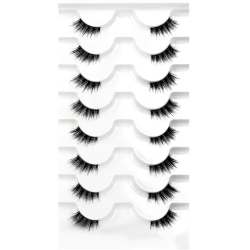 Miniatura 75 de Medias pestañas postizas con banda transparente, finas, estilo ojo de gato, naturales, cortas, pequeñas, acento 3/4, de visón sintético, tiras