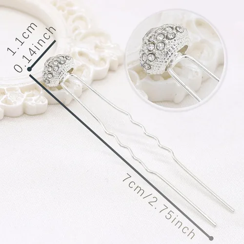 Miniatura 6 de Juego de 6 horquillas para el pelo nupcial estilo Bobby con diamantes de imitación brillantes para bodas (plata)