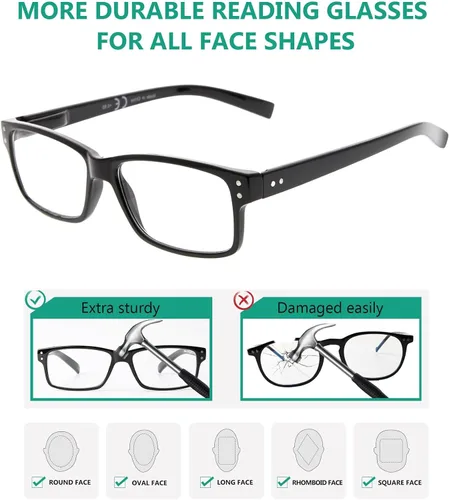 Miniatura 4 de Eyekepper Paquete de 5 lentes de lectura para hombre, incluye lentes de sol de lectura, bisagras de resorte, gafas clásicas de tramposo