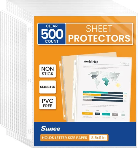 Miniatura 8 de SUNEE - Fundas protectoras de hojas de 200 unidades para carpeta de 3 anillas; protectores transparentes sin PVC de 21,5 x 27,9 cm, cubierta