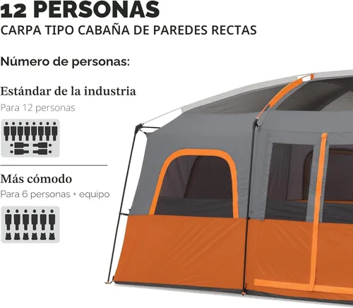 Miniatura 2 de CORE Tienda de campaña para camping familiar 10 personas/11 personas/12 personas grandes para múltiples habitaciones, tiendas de campaña