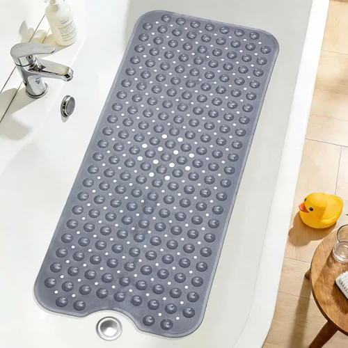 Miniatura 46 de Tapete de ducha negro antideslizante de 17 x 30 pulgadas, tamaño estándar, tapete de baño de burbujas suaves para ducha interior, tapete de baño