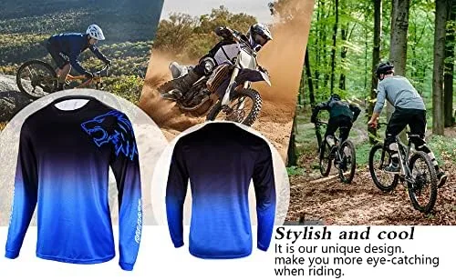 Miniatura 5 de Camisetas de ciclismo de montaña para hombre, manga larga, MTB Off-Road Motocross Jersey de secado rápido y absorbe la humedad