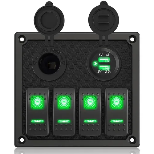 Miniatura 13 de Panel de Interruptores de Palanca Impermeable de 8 Posiciones con Cargador USB Dual y Voltímetro - Protección contra Sobrecarga para RV, Marina