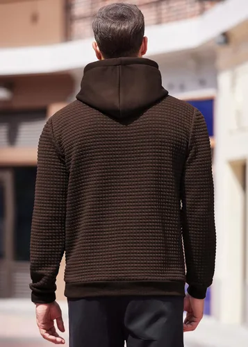 Miniatura 4 de COOFANDY Sudadera con capucha para hombre, de manga larga, a la moda, para gimnasio, atlética, a cuadros, jacquard, con bolsillo