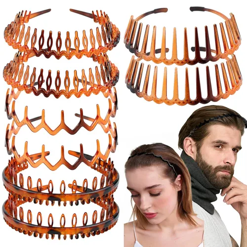 Miniatura 8 de BOYIVI 8 diademas de plástico antideslizantes con dientes, peines delgados para el cabello, accesorio para el cabello para mujeres y hombres, Negro