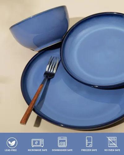 Miniatura 6 de Pokini Juego de vajilla de cerámica, platos y cuencos de cerámica, aptos para microondas y lavavajillas, platos modernos para ensalada, cuencos