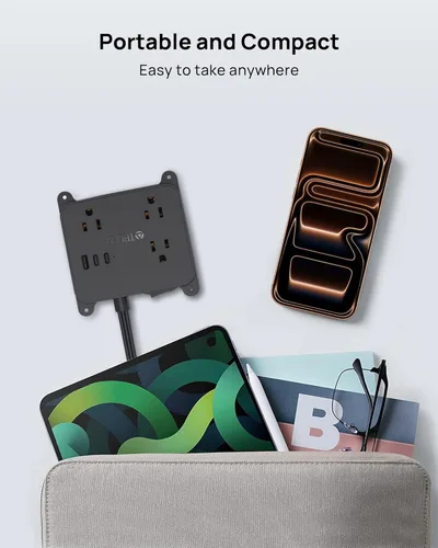 Miniatura 9 de TROND Cable de Extensión Plano Ultra Delgado, Regleta de Alimentación de Enchufe Plano con 3 Cargadores USB, 3 Salidas de CA Estación de Carga